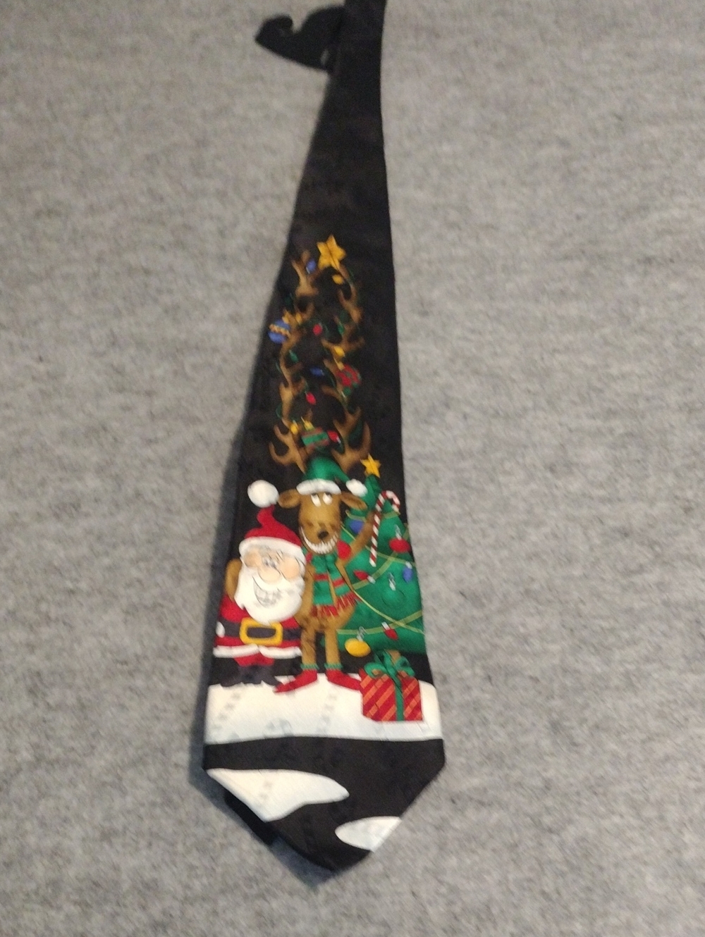 Kids Black Christmas Tie with Santa & Reindeer